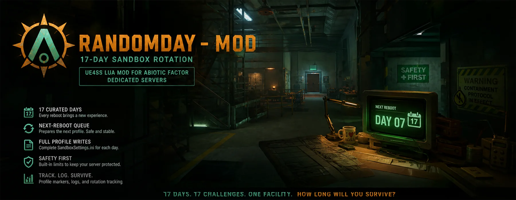 Picha ya jalada la umma la RandomDay Mod kwa Abiotic Factor.