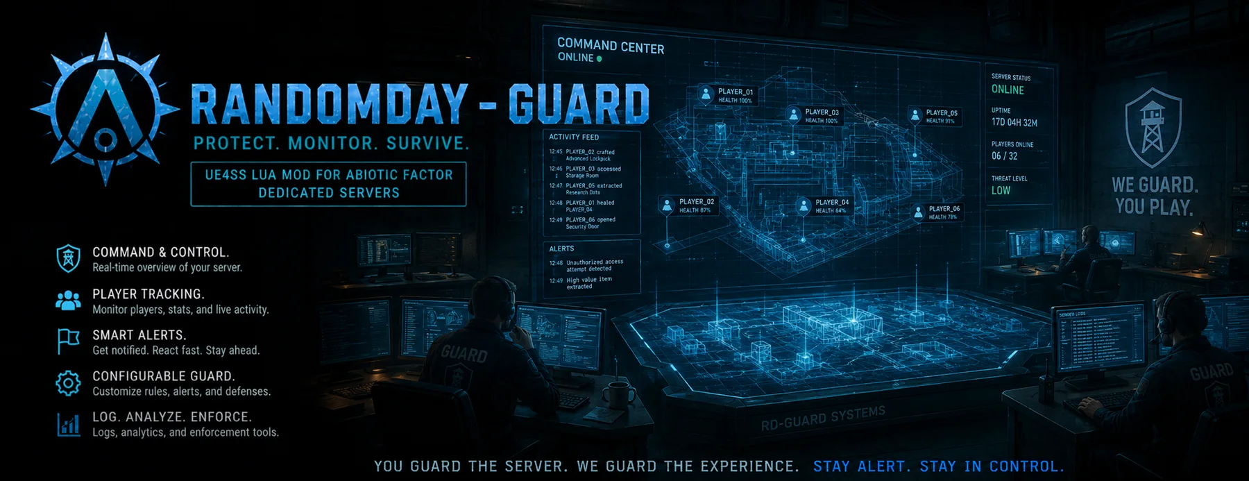 Picha ya jalada la umma la RandomDayGuard kwa seva maalumu za Abiotic Factor.